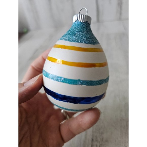 Vintage radko shiny Brite egg blue striped vintage ornament Xmas tree - Picture 2 of 8